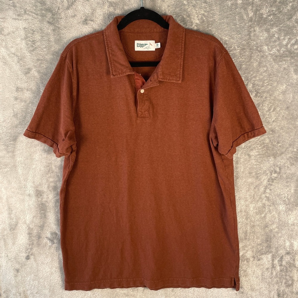 Wellen Hemp Polo Mens XL Rust Brown Excellent Short Sleeve Sustainable Shirt